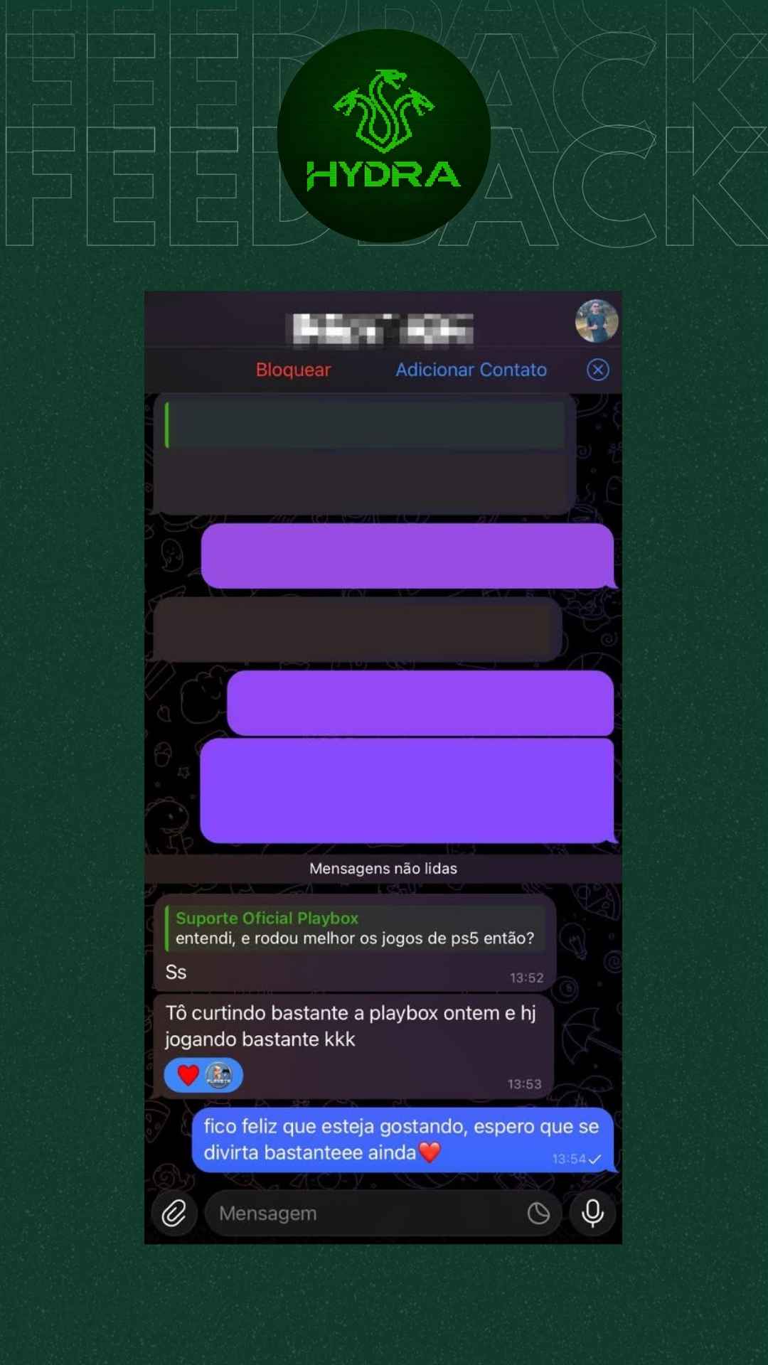 Feedback de cliente Hydrabox (SACPBox / SACHydrabox) — depoimento 4